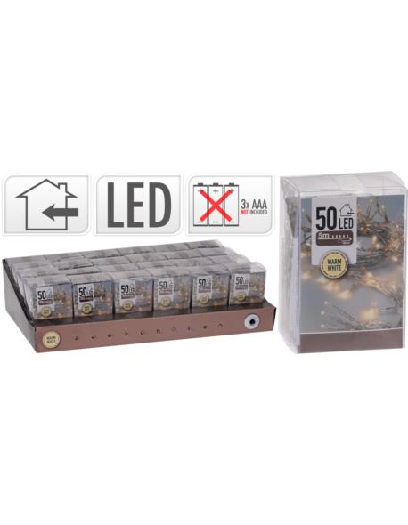 Drucik 50 LED Baterie Srebro
