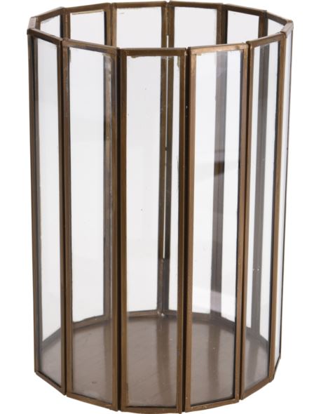 Lampion Szkl. Cylinder Złote Pasy 20 cm