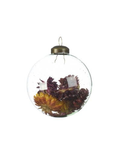 Bombka szklana transparentna suszki kwiatów D8cm