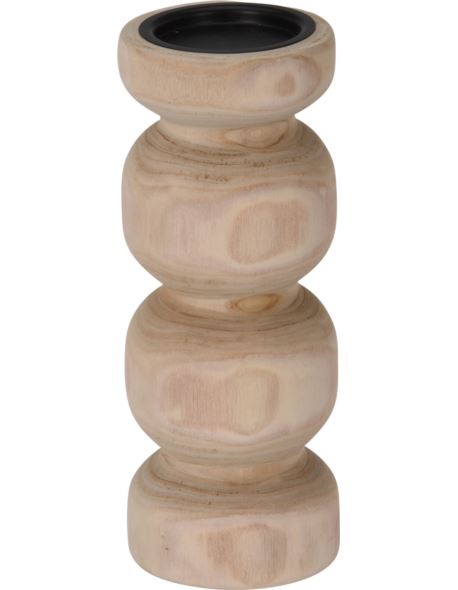 Świecznik drewniany gruby jasny H30 cm