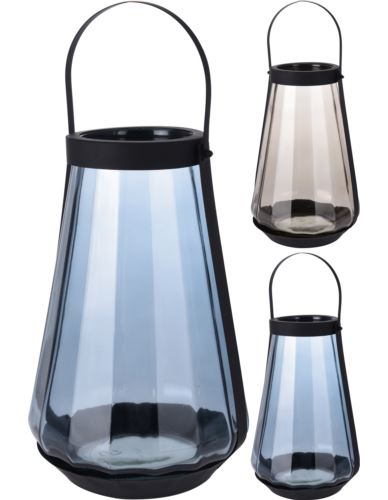Lampion szklany z metalem wysoki